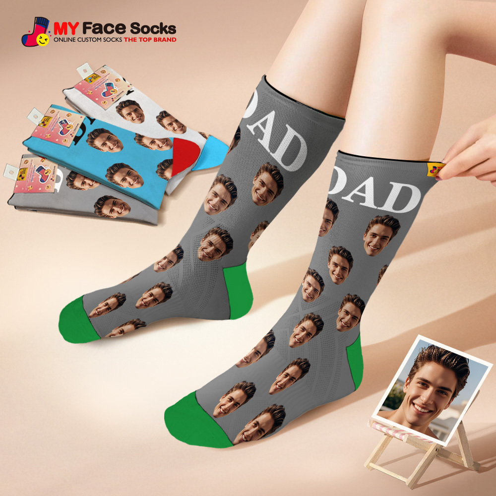 Custom Full Face Photo Print Socks, Colorful Crown Dad Socks Personalized Custom Design Best Gift For Dad - MyFaceSocksAU