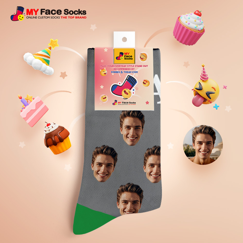 Custom Full Face Photo Print Socks, Colorful Crown Dad Socks Personalized Custom Design Best Gift For Dad - MyFaceSocksAU