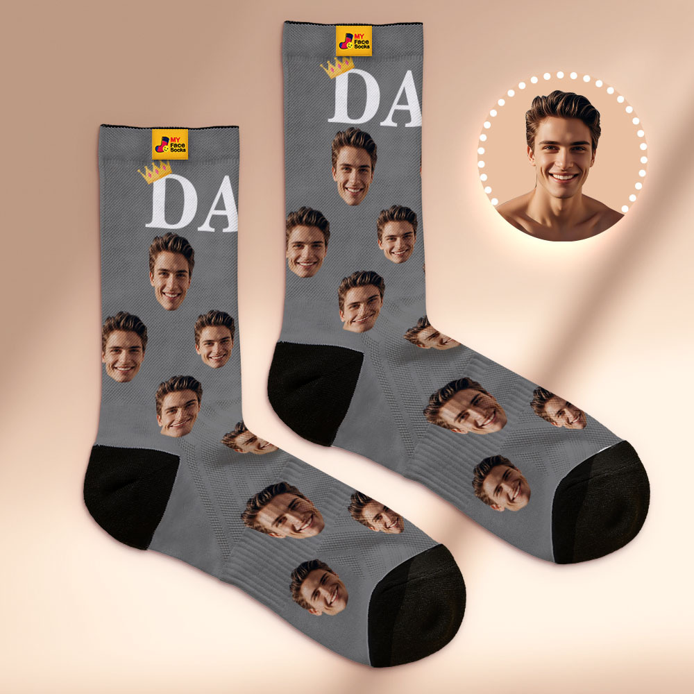 Custom Full Face Photo Print Socks, Colorful Crown Dad Socks Personalized Custom Design Best Gift For Dad