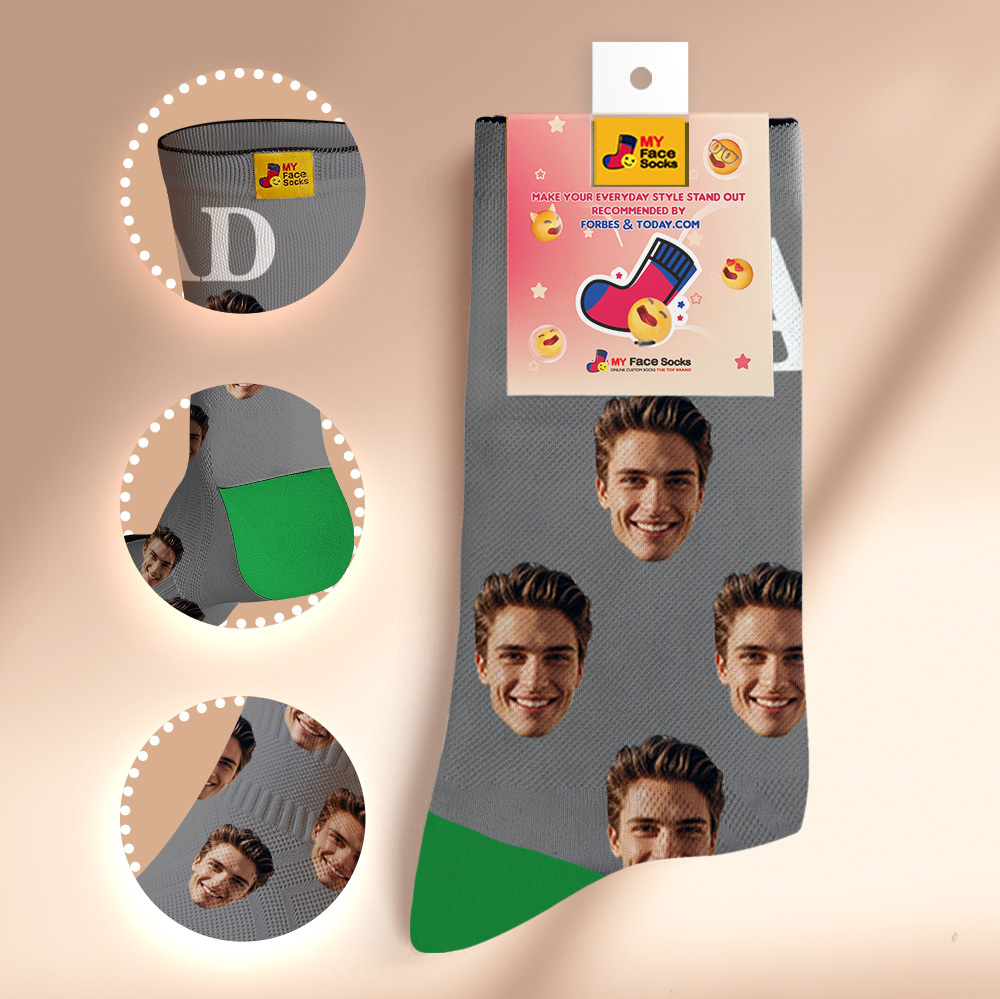 Custom Full Face Photo Print Socks, Colorful Crown Dad Socks Personalized Custom Design Best Gift For Dad - MyFaceSocksAU