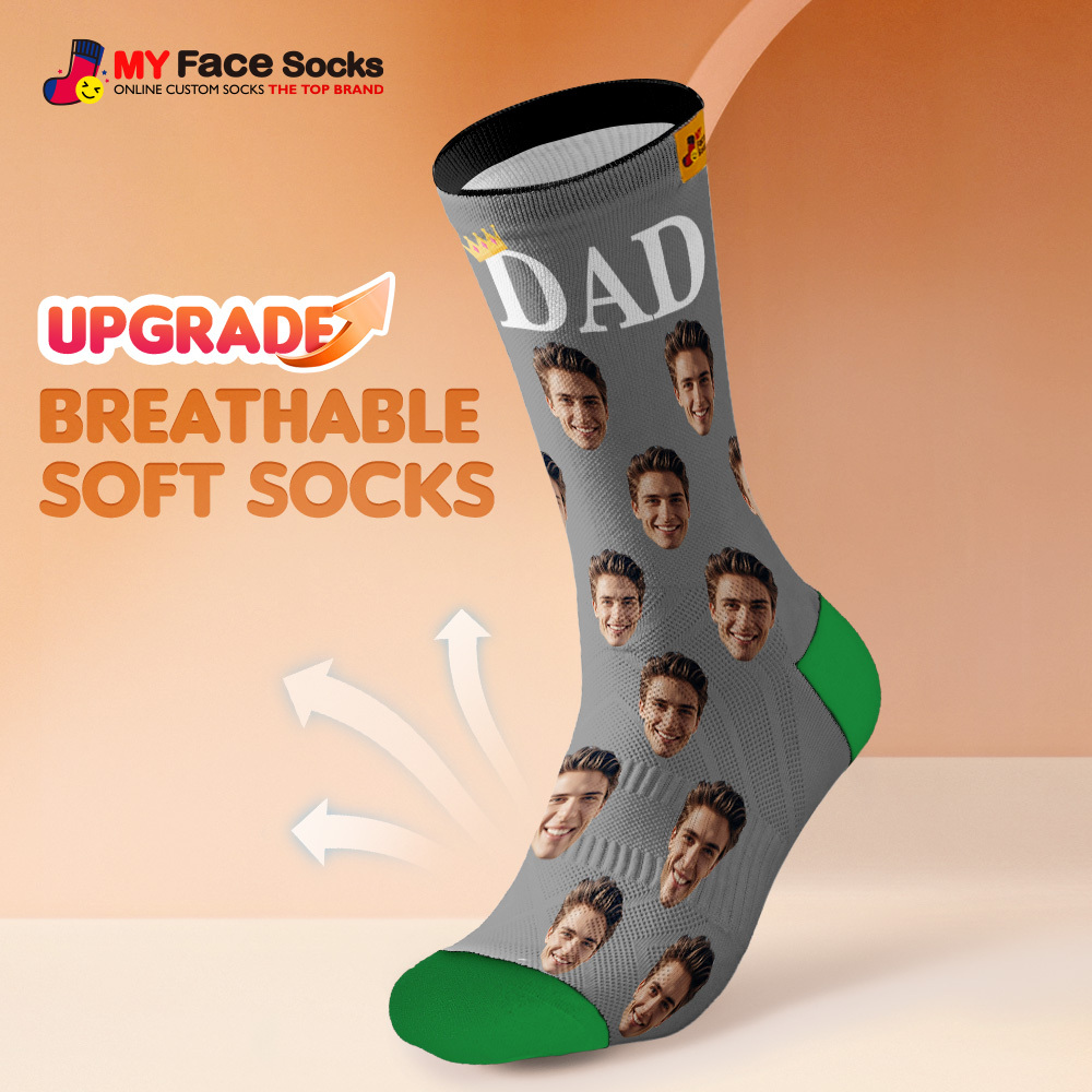Custom Full Face Photo Print Socks, Colorful Crown Dad Socks Personalized Custom Design Best Gift For Dad - MyFaceSocksAU