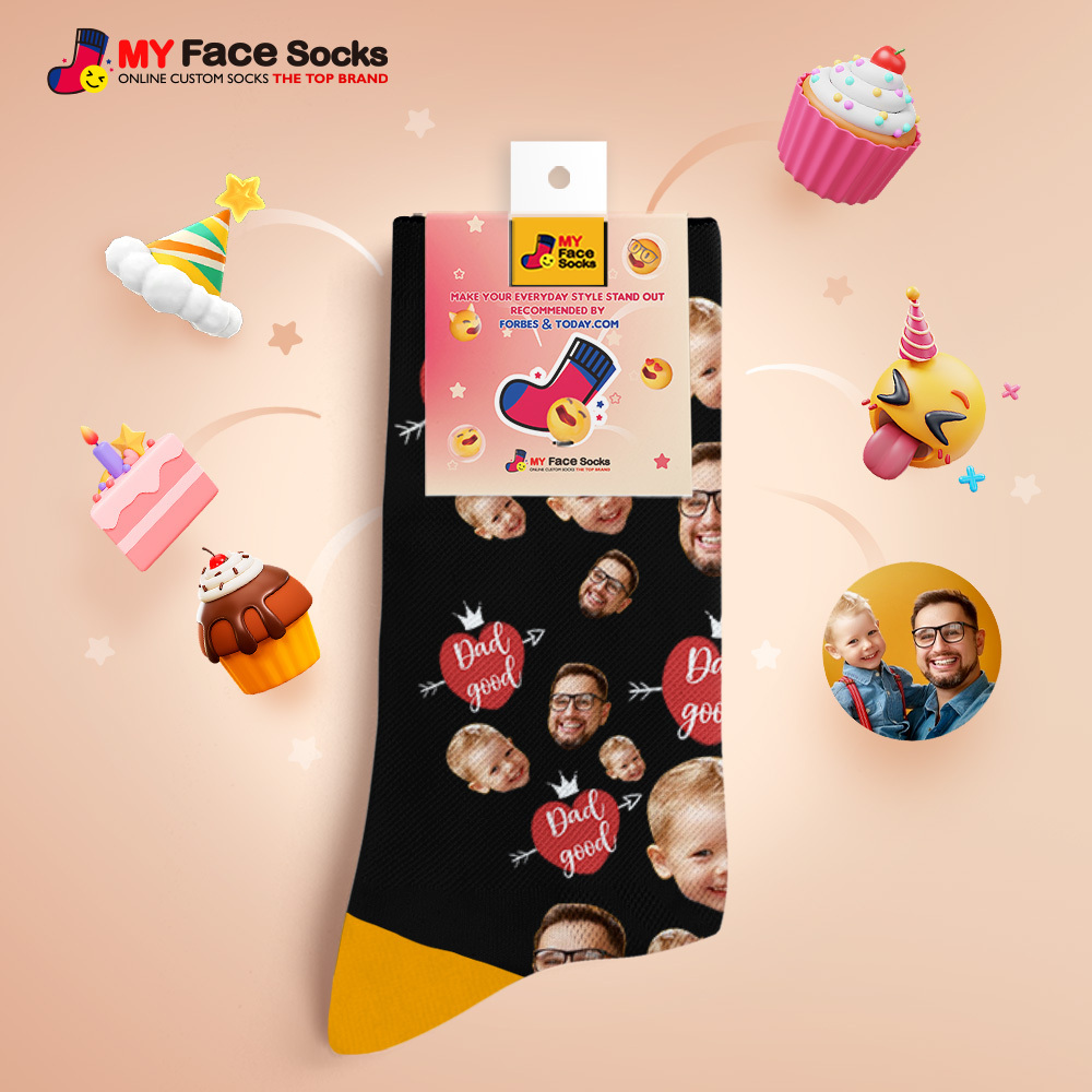Custom Full Face Photo Print Socks Love Dad Good Color Crown Dad Socks Personalized Custom Design Best Fathers Day Gift - MyFaceSocksAU