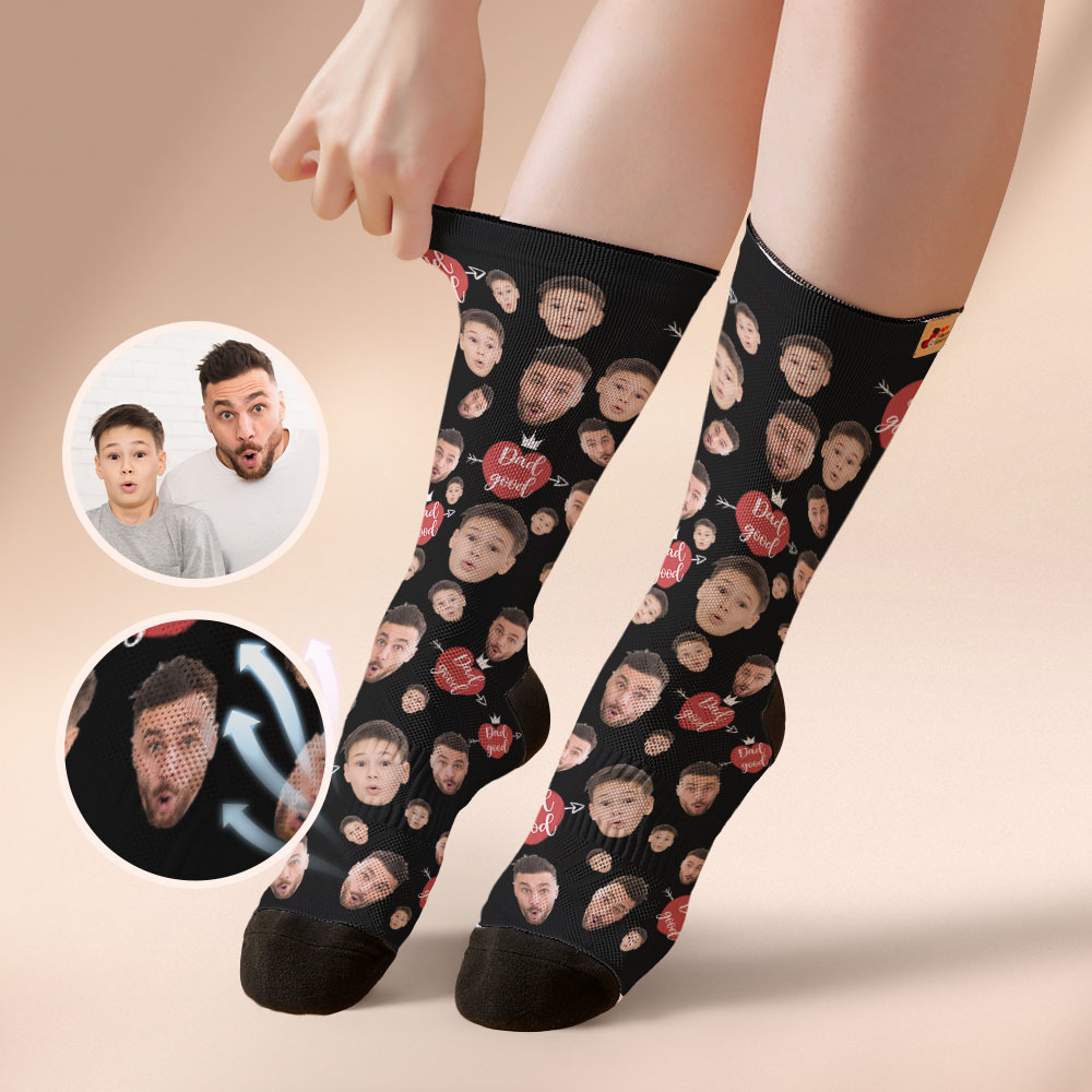 Custom Full Face Photo Print Socks Love Dad Good Color Crown Dad Socks Personalized Custom Design Best Fathers Day Gift