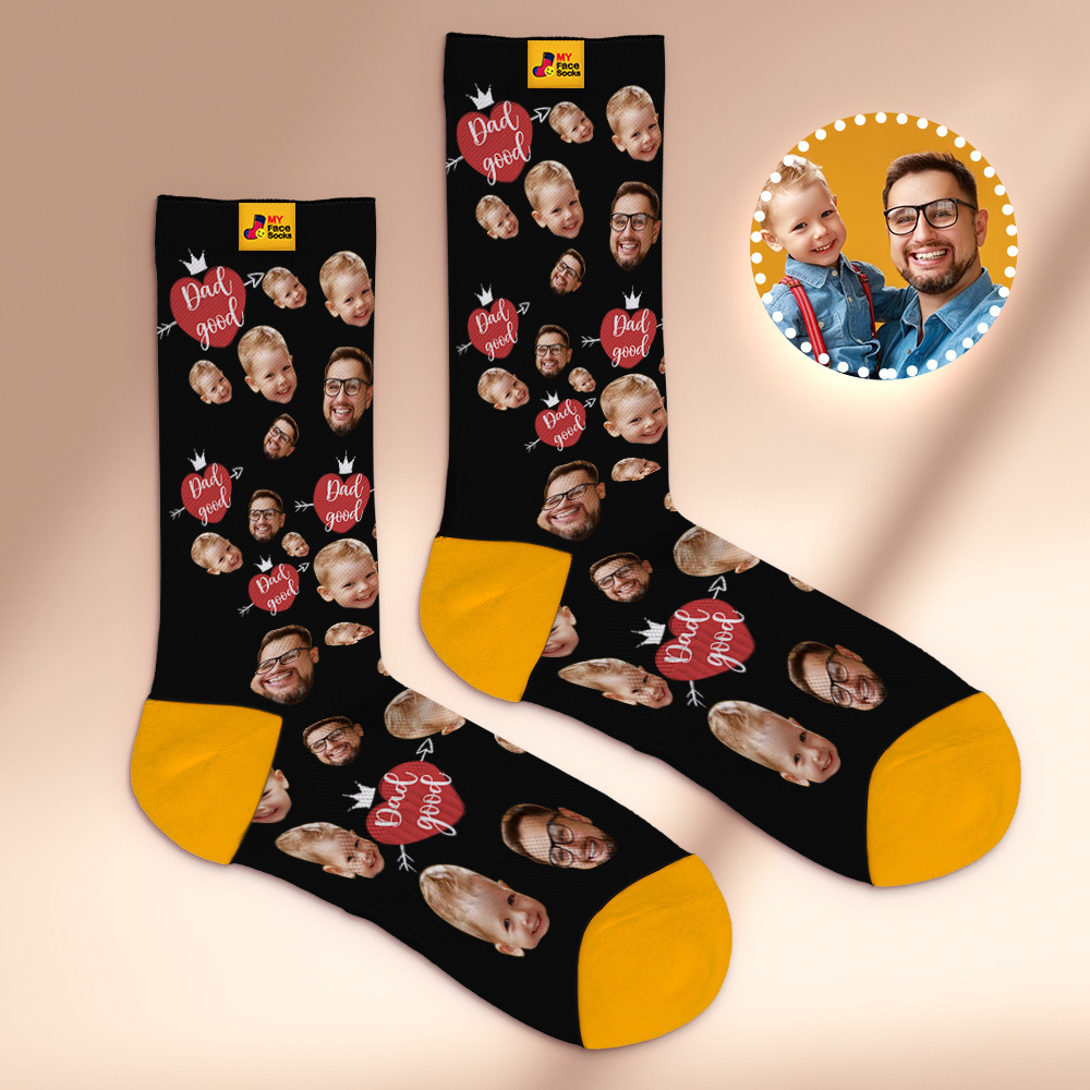 Custom Full Face Photo Print Socks Love Dad Good Color Crown Dad Socks Personalized Custom Design Best Fathers Day Gift - MyFaceSocksAU