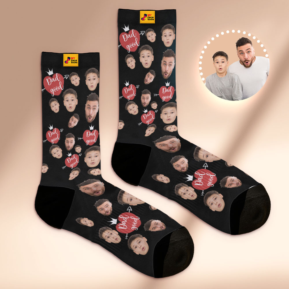 Custom Full Face Photo Print Socks Love Dad Good Color Crown Dad Socks Personalized Custom Design Best Fathers Day Gift