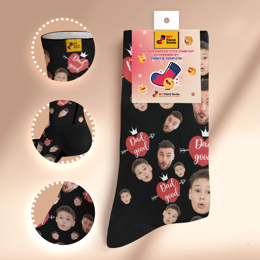 Custom Full Face Photo Print Socks Love Dad Good Color Crown Dad Socks Personalized Custom Design Best Fathers Day Gift