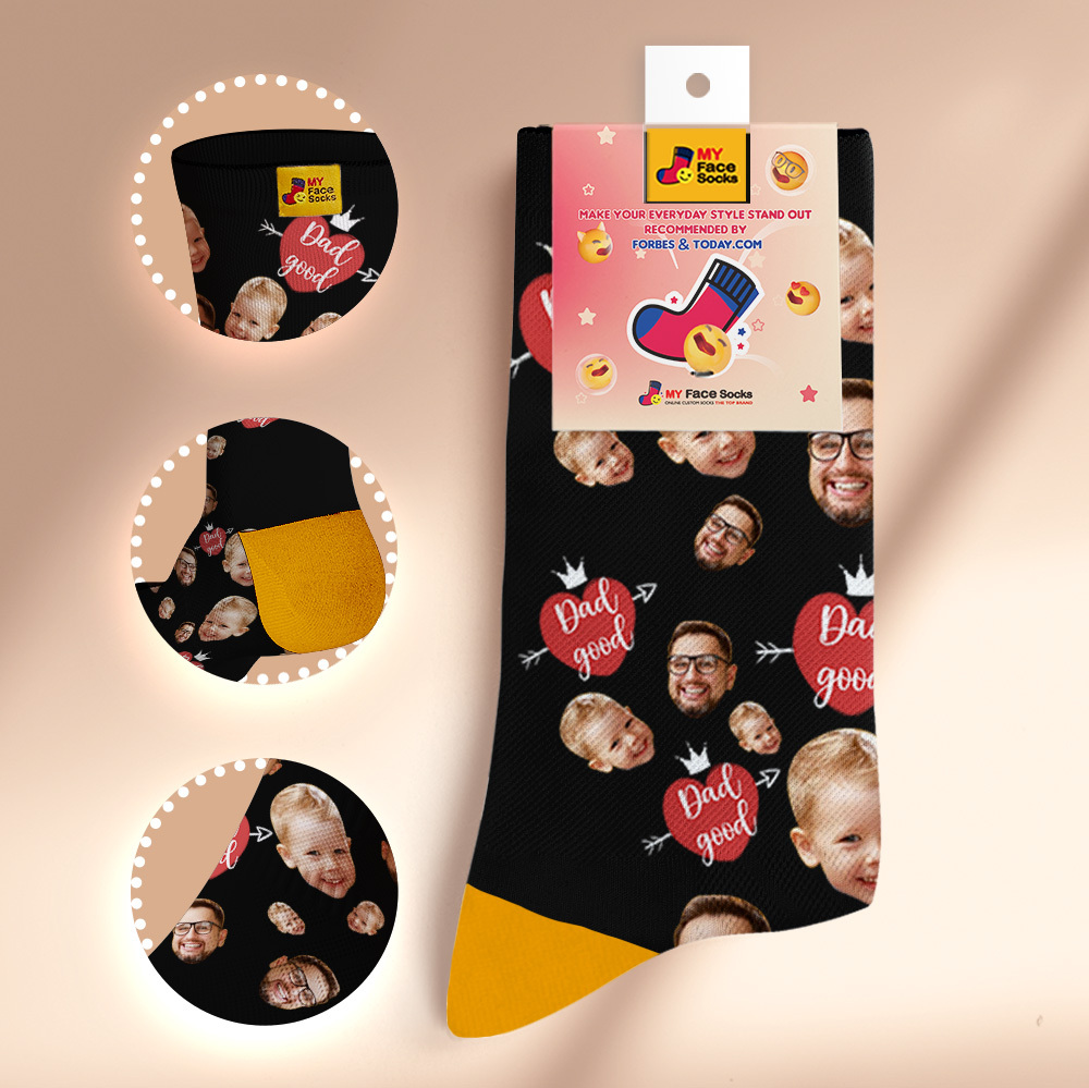 Custom Full Face Photo Print Socks Love Dad Good Color Crown Dad Socks Personalized Custom Design Best Fathers Day Gift - MyFaceSocksAU