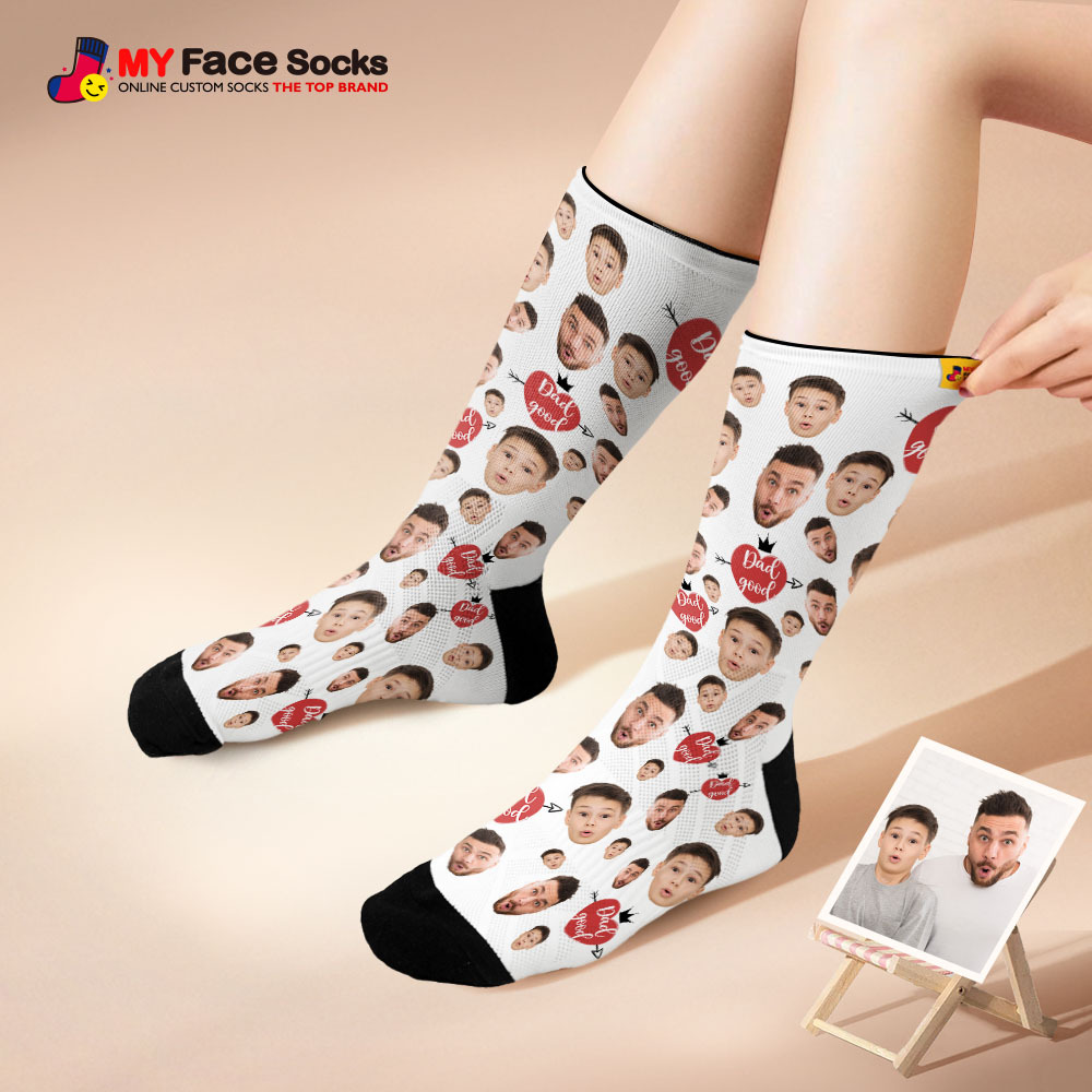 Custom Full Face Photo Print Socks Love Dad Good Color Crown Dad Socks Personalized Custom Design Best Fathers Day Gift
