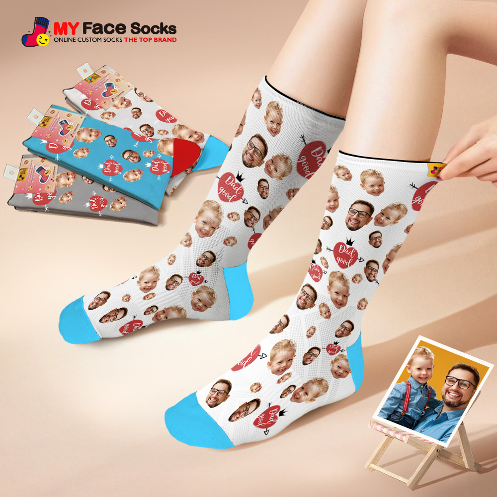 Custom Full Face Photo Print Socks Love Dad Good Color Crown Dad Socks Personalized Custom Design Best Fathers Day Gift - MyFaceSocksAU