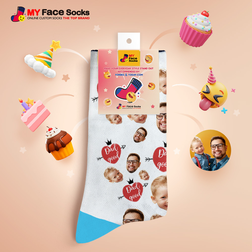 Custom Full Face Photo Print Socks Love Dad Good Color Crown Dad Socks Personalized Custom Design Best Fathers Day Gift - MyFaceSocksAU