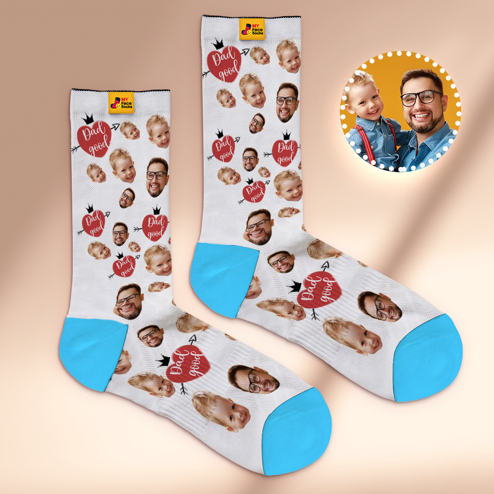 Custom Full Face Photo Print Socks Love Dad Good Color Crown Dad Socks Personalized Custom Design Best Fathers Day Gift - MyFaceSocksAU