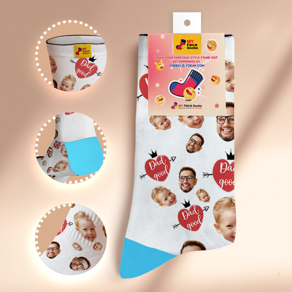 Custom Full Face Photo Print Socks Love Dad Good Color Crown Dad Socks Personalized Custom Design Best Fathers Day Gift - MyFaceSocksAU