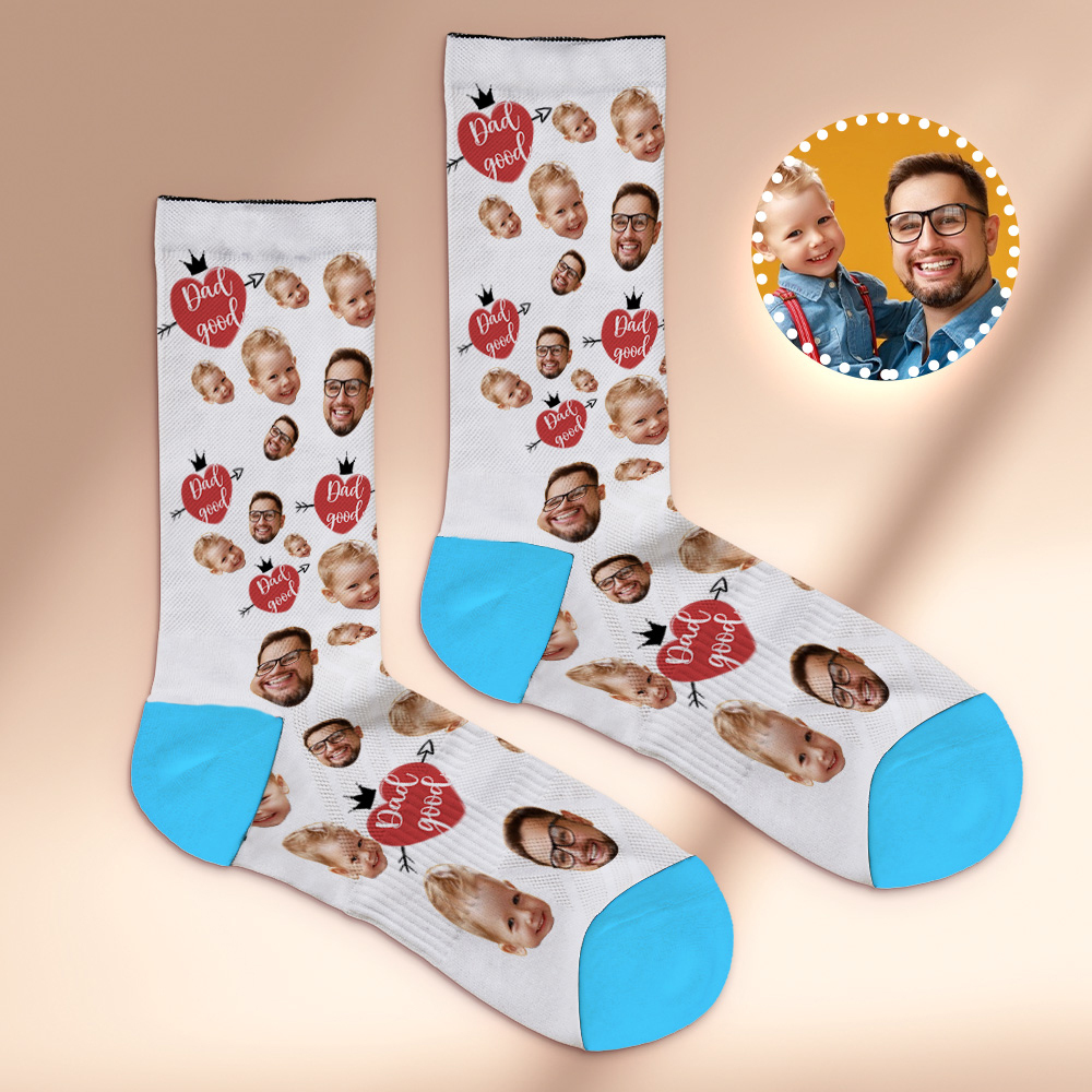 Custom Full Face Photo Print Socks Love Dad Good Color Crown Dad Socks Personalized Custom Design Best Fathers Day Gift - MyFaceSocksAU