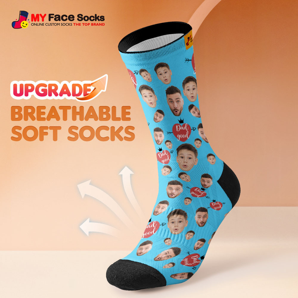 Custom Full Face Photo Print Socks Love Dad Good Color Crown Dad Socks Personalized Custom Design Best Fathers Day Gift