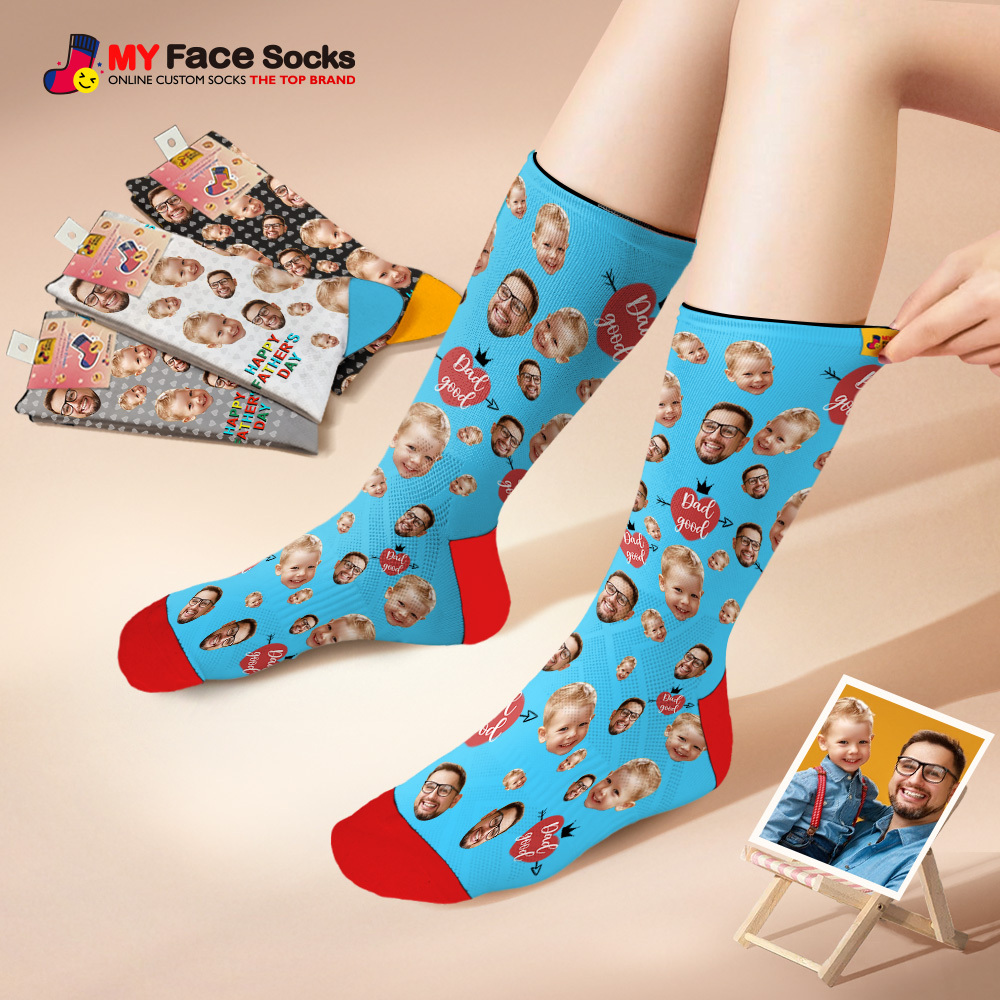 Custom Full Face Photo Print Socks Love Dad Good Color Crown Dad Socks Personalized Custom Design Best Fathers Day Gift - MyFaceSocksAU
