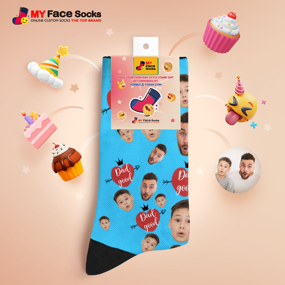 Custom Full Face Photo Print Socks Love Dad Good Color Crown Dad Socks Personalized Custom Design Best Fathers Day Gift