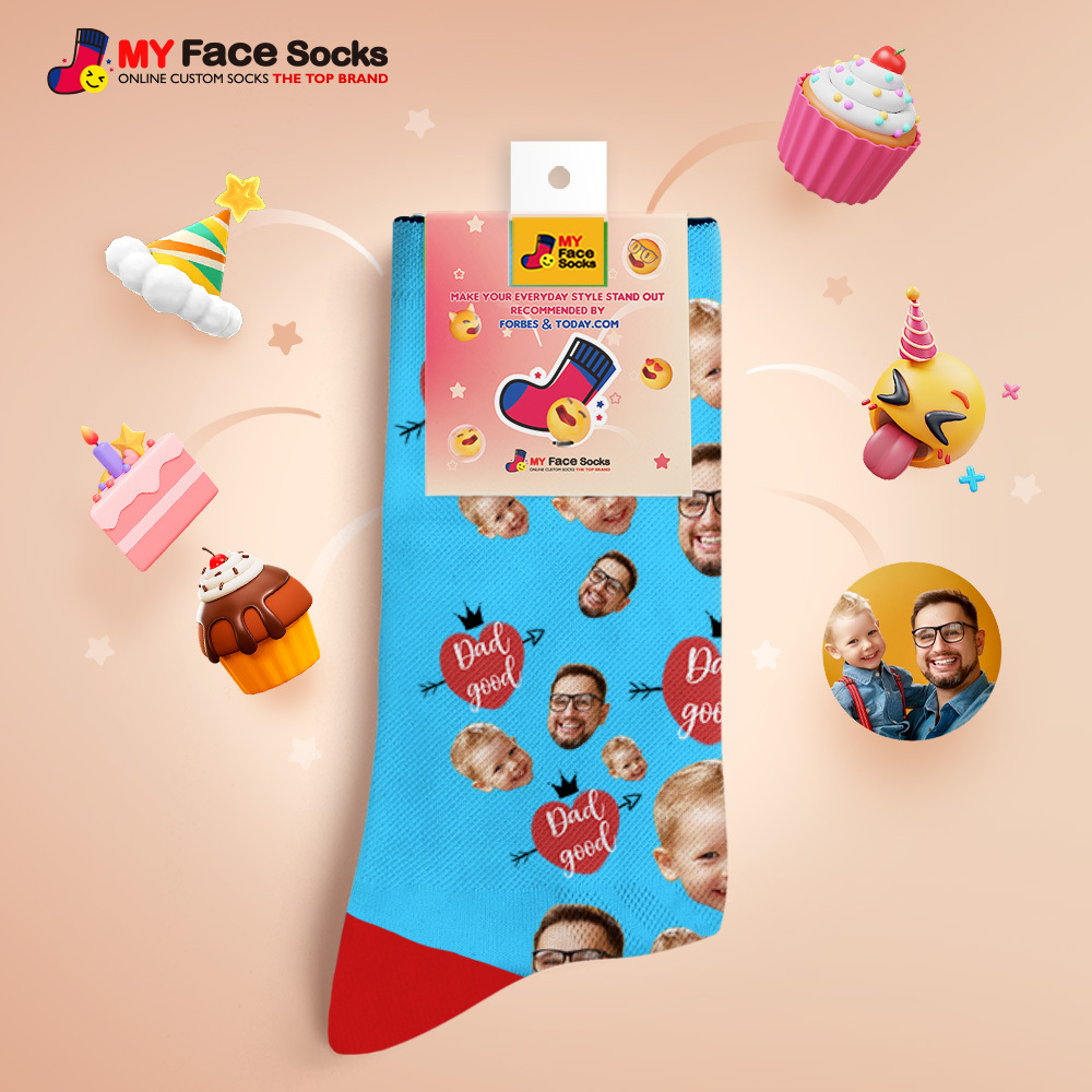 Custom Full Face Photo Print Socks Love Dad Good Color Crown Dad Socks Personalized Custom Design Best Fathers Day Gift - MyFaceSocksAU