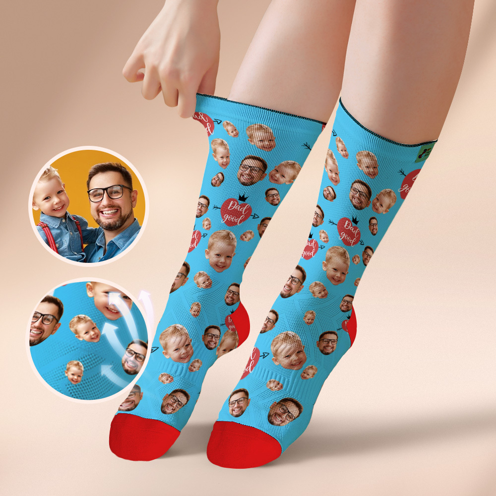 Custom Full Face Photo Print Socks Love Dad Good Color Crown Dad Socks Personalized Custom Design Best Fathers Day Gift - MyFaceSocksAU