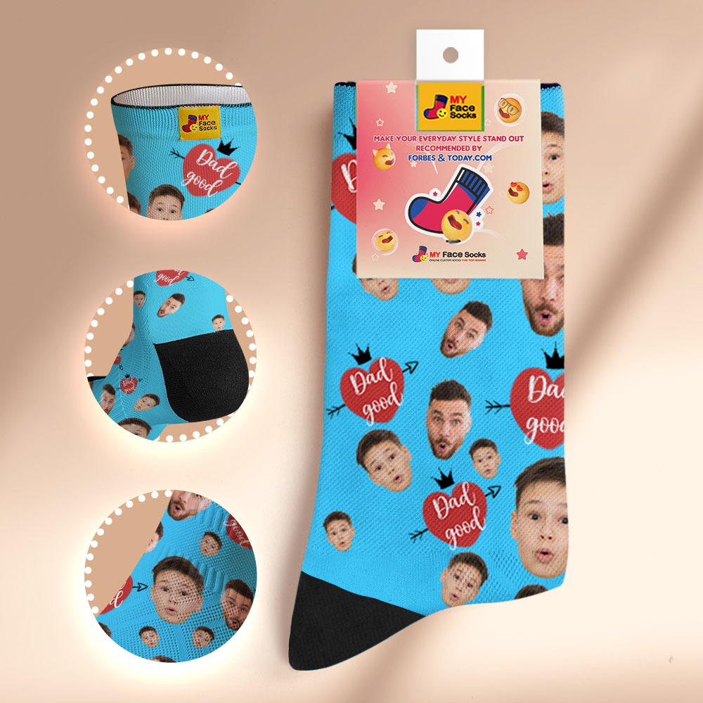 Custom Full Face Photo Print Socks Love Dad Good Color Crown Dad Socks Personalized Custom Design Best Fathers Day Gift