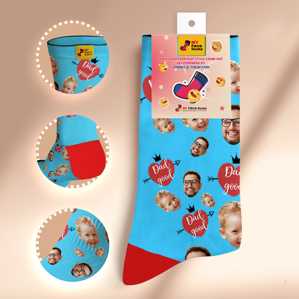 Custom Full Face Photo Print Socks Love Dad Good Color Crown Dad Socks Personalized Custom Design Best Fathers Day Gift - MyFaceSocksAU