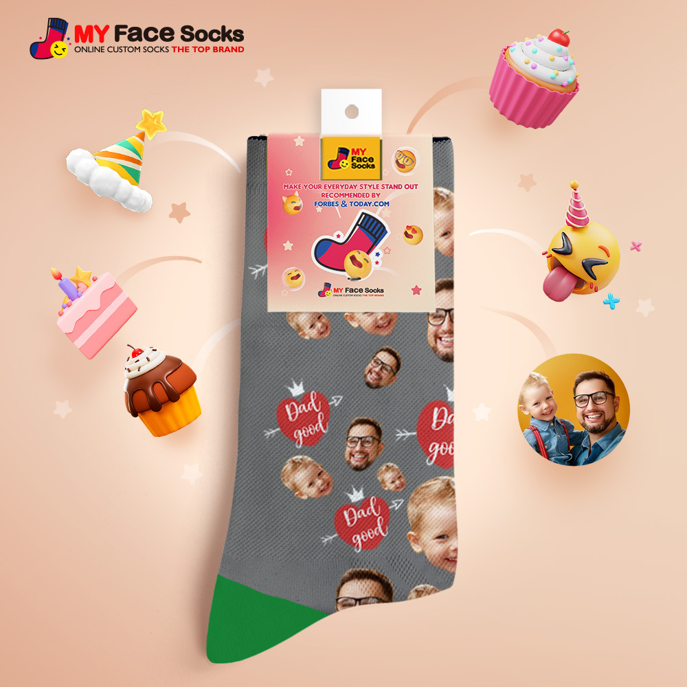 Custom Full Face Photo Print Socks Love Dad Good Color Crown Dad Socks Personalized Custom Design Best Fathers Day Gift - MyFaceSocksAU