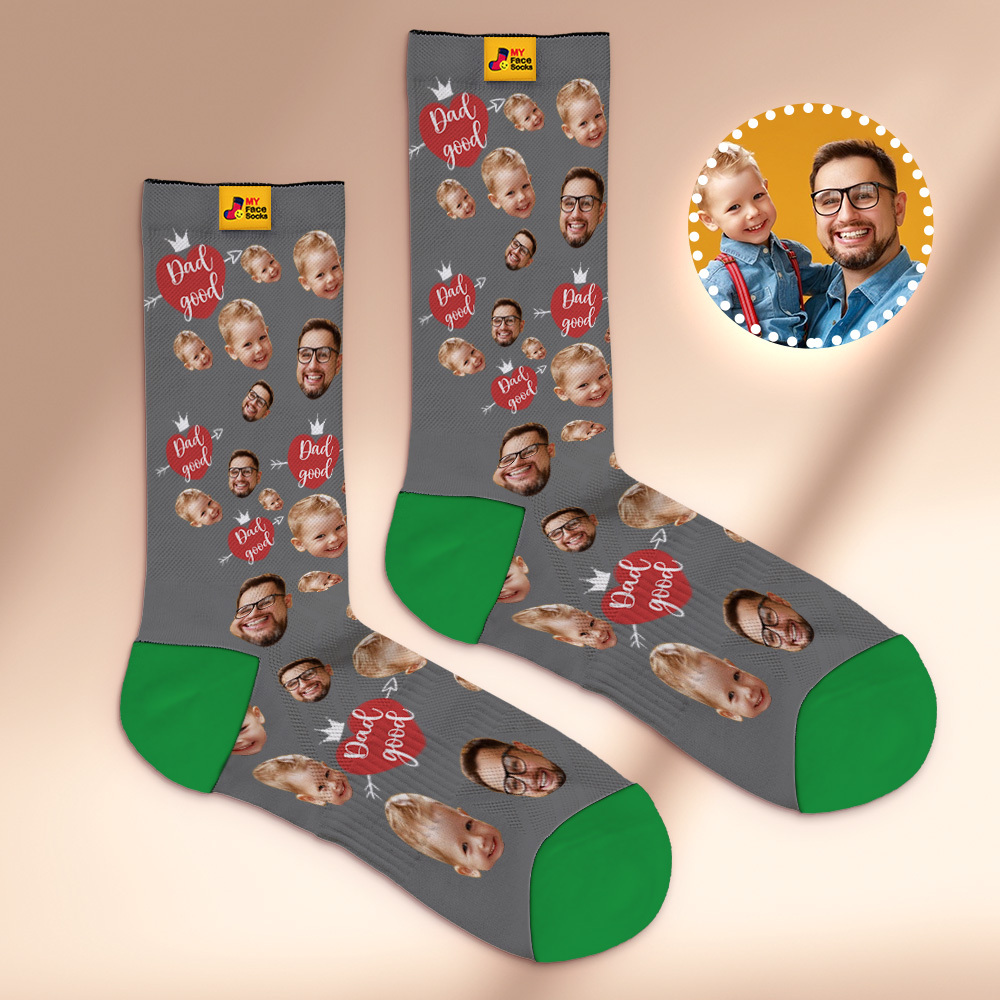Custom Full Face Photo Print Socks Love Dad Good Color Crown Dad Socks Personalized Custom Design Best Fathers Day Gift - MyFaceSocksAU