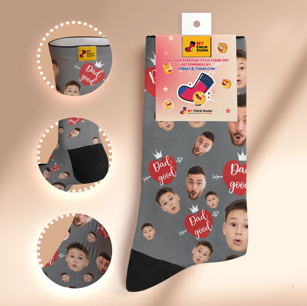 Custom Full Face Photo Print Socks Love Dad Good Color Crown Dad Socks Personalized Custom Design Best Fathers Day Gift