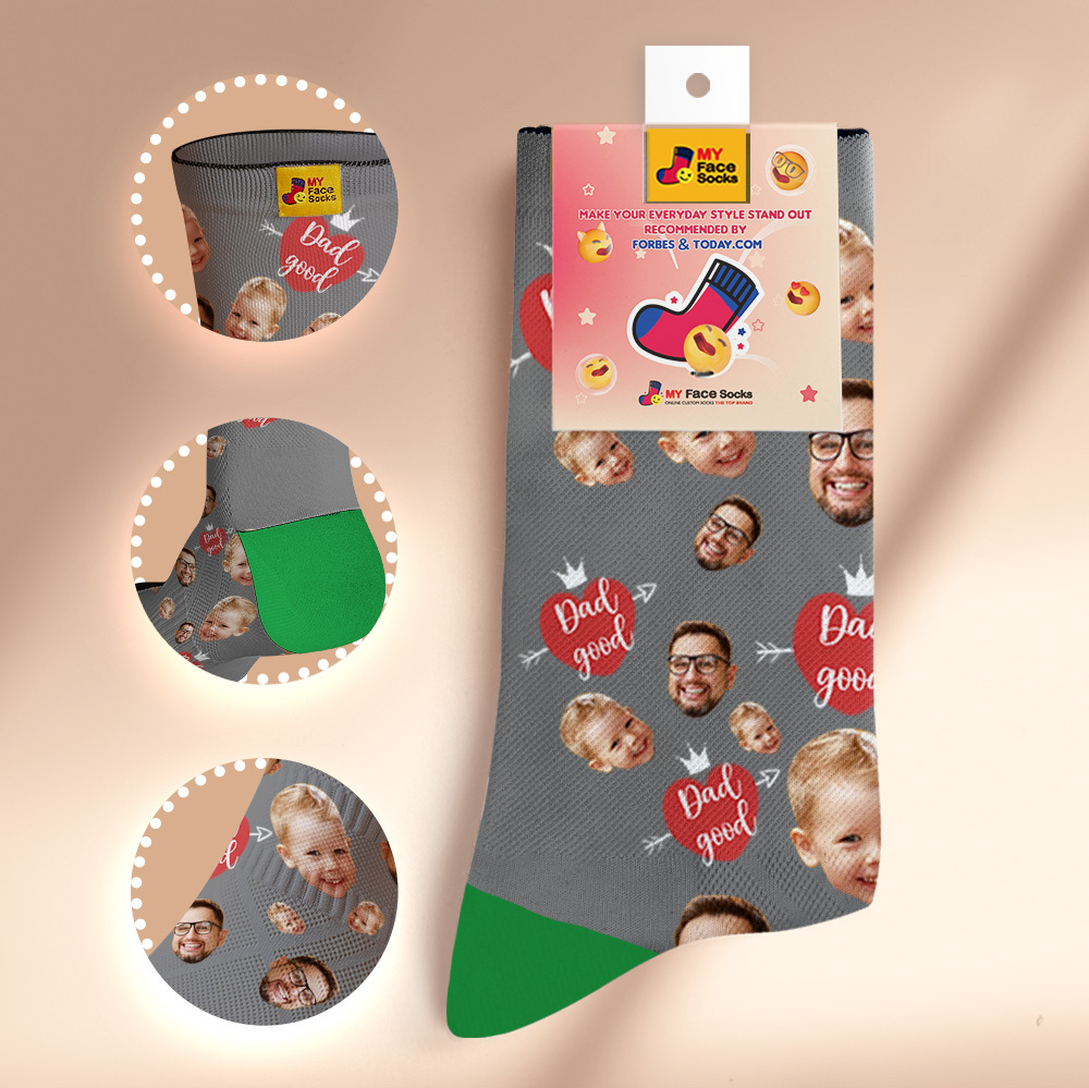 Custom Full Face Photo Print Socks Love Dad Good Color Crown Dad Socks Personalized Custom Design Best Fathers Day Gift - MyFaceSocksAU