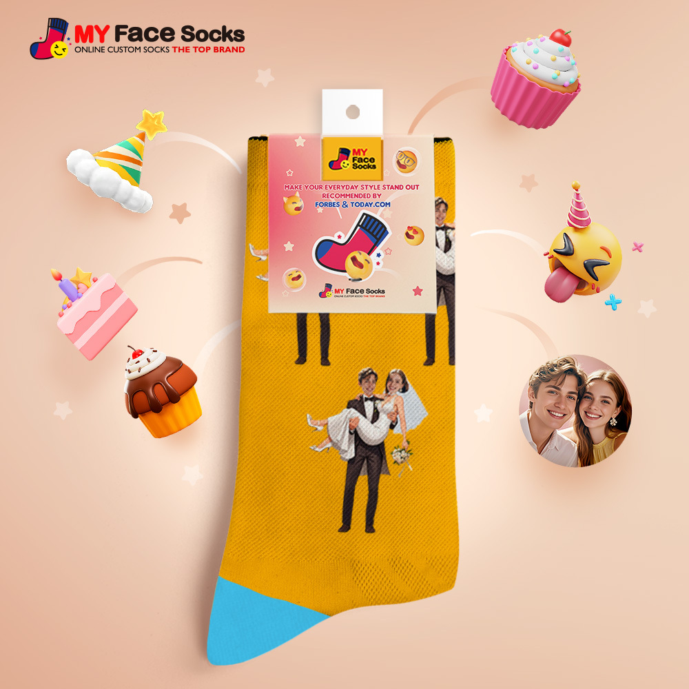 Personalized Couple Gift with Your Photo Custom Photo Socks for Wedding Anniversary or Engagement Gift - MyFaceSocksAU
