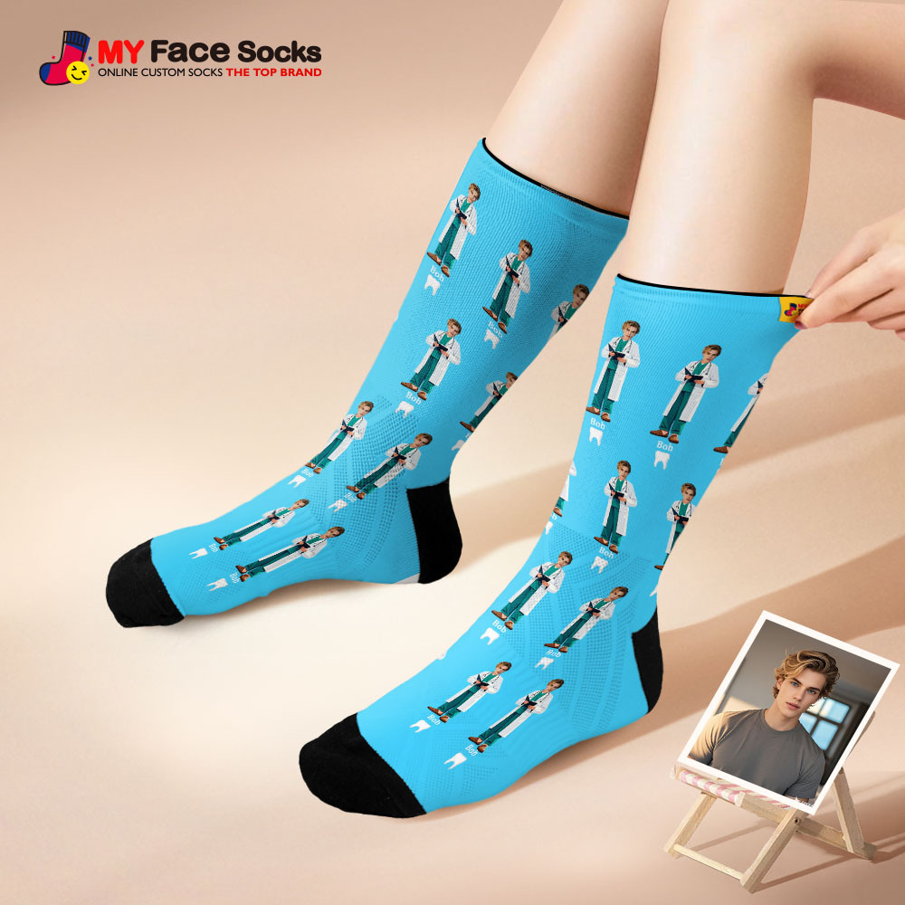Personalized Dentist-Themed Gift with Your Photo Custom Face Socks for Dental Lovers, Anniversary - MyFaceSocksAU