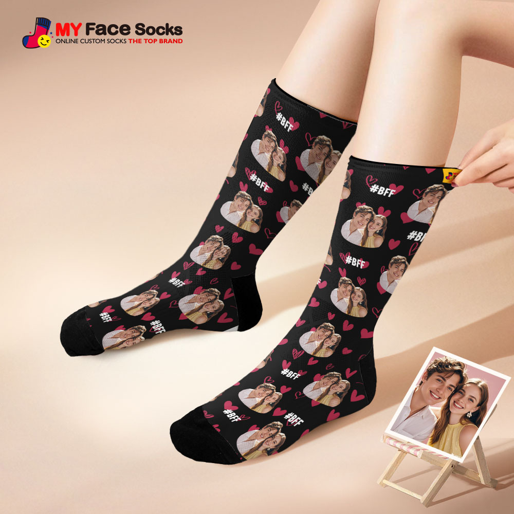 Custom Face Socks #BFF Add Multiple Photos Gift for Besties Personalized Face Socks - MyFaceSocksAU