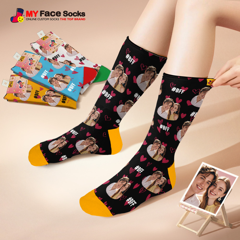 Custom Face Socks #BFF Add Multiple Photos Gift for Besties Personalized Face Socks - MyFaceSocksAU