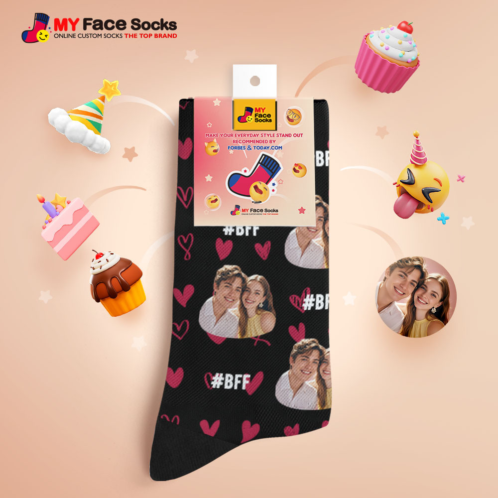 Custom Face Socks #BFF Add Multiple Photos Gift for Besties Personalized Face Socks - MyFaceSocksAU