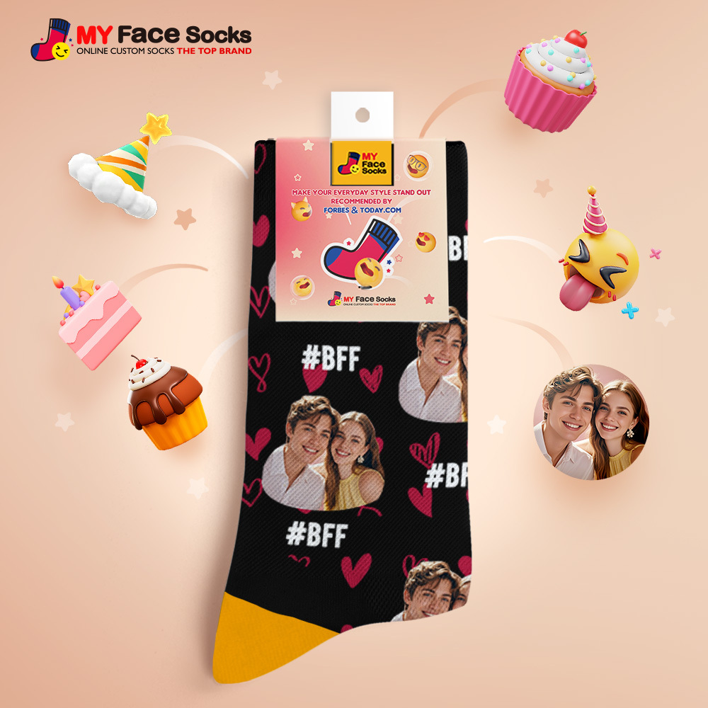 Custom Face Socks #BFF Add Multiple Photos Gift for Besties Personalized Face Socks - MyFaceSocksAU