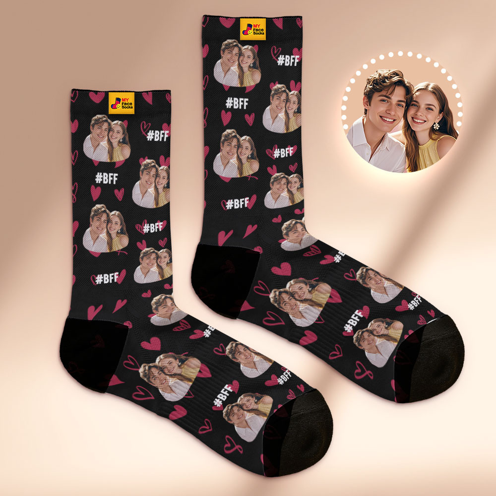 Custom Face Socks #BFF Add Multiple Photos Gift for Besties Personalized Face Socks - MyFaceSocksAU