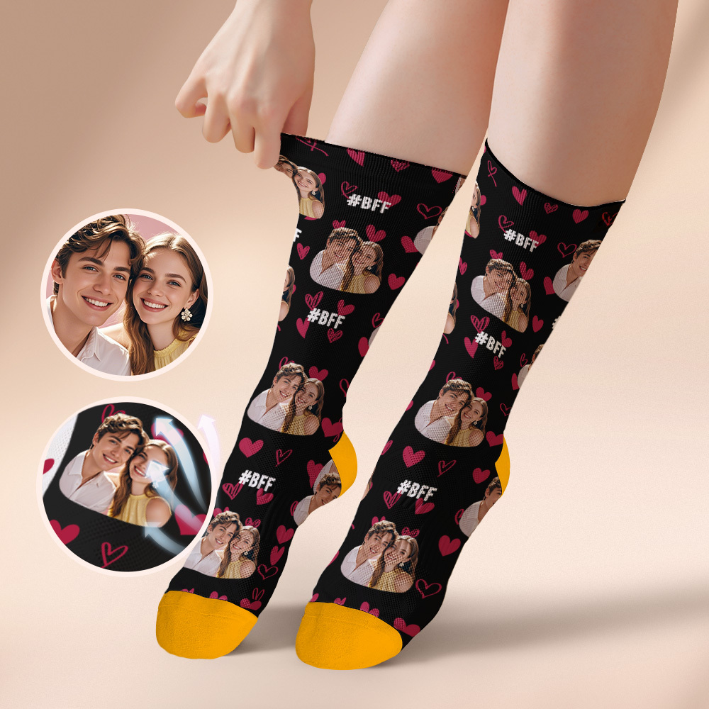 Custom Face Socks #BFF Add Multiple Photos Gift for Besties Personalized Face Socks - MyFaceSocksAU