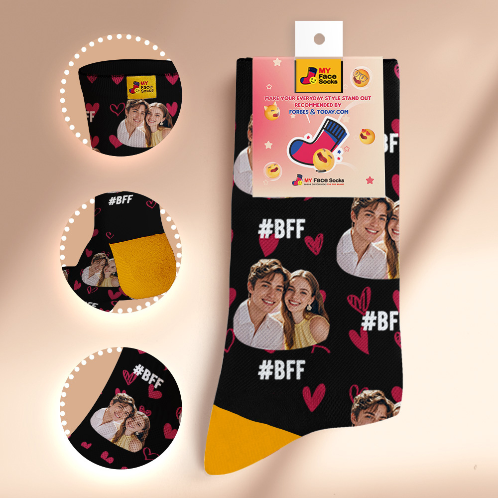 Custom Face Socks #BFF Add Multiple Photos Gift for Besties Personalized Face Socks - MyFaceSocksAU