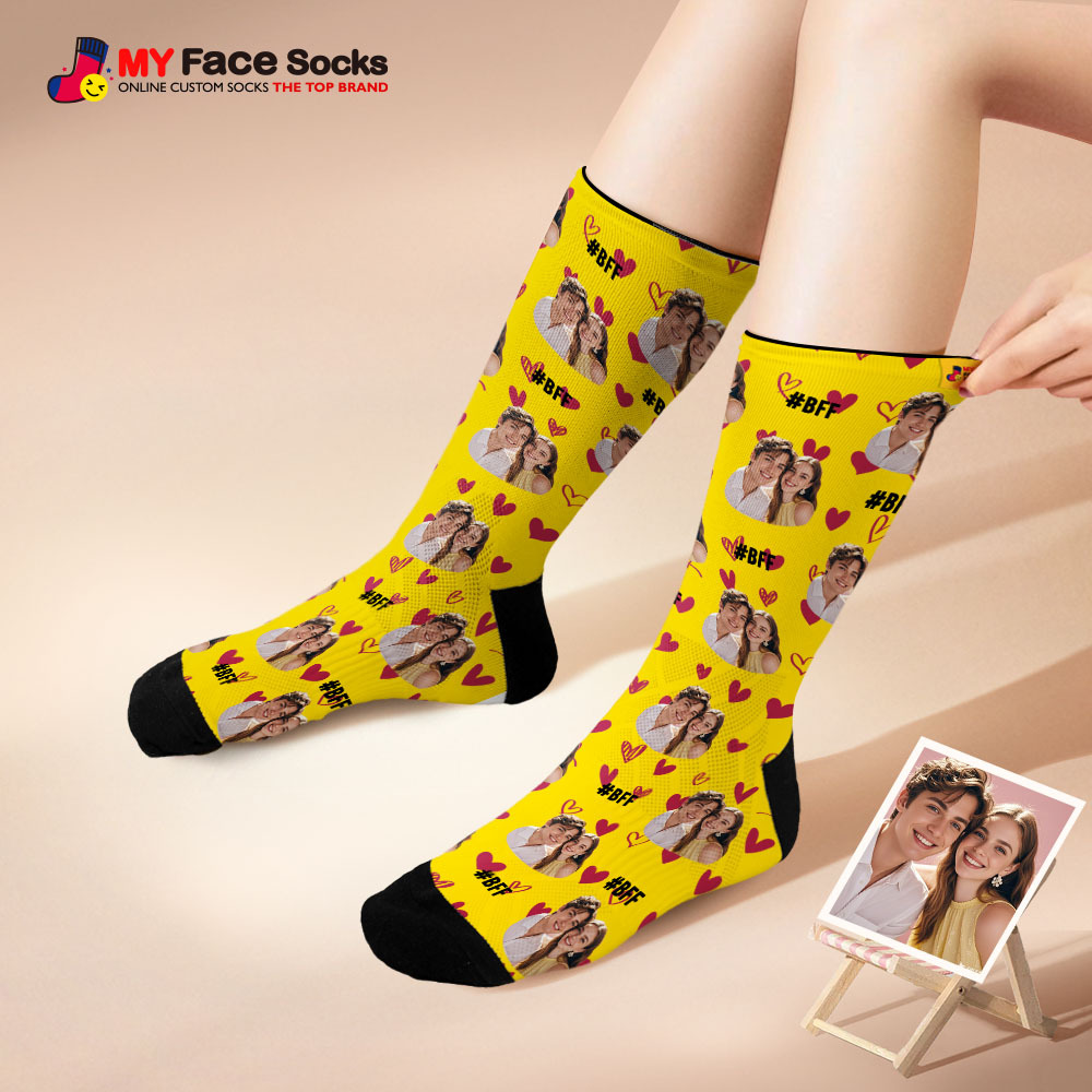 Custom Face Socks #BFF Add Multiple Photos Gift for Besties Personalized Face Socks - MyFaceSocksAU