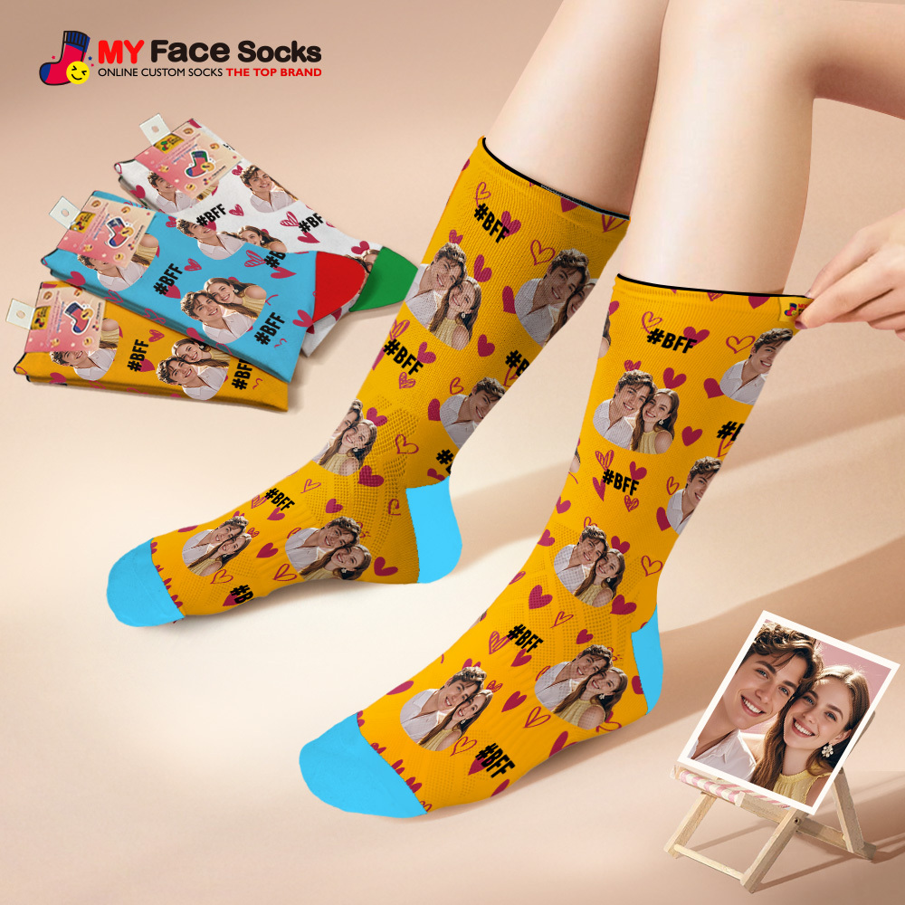 Custom Face Socks #BFF Add Multiple Photos Gift for Besties Personalized Face Socks - MyFaceSocksAU