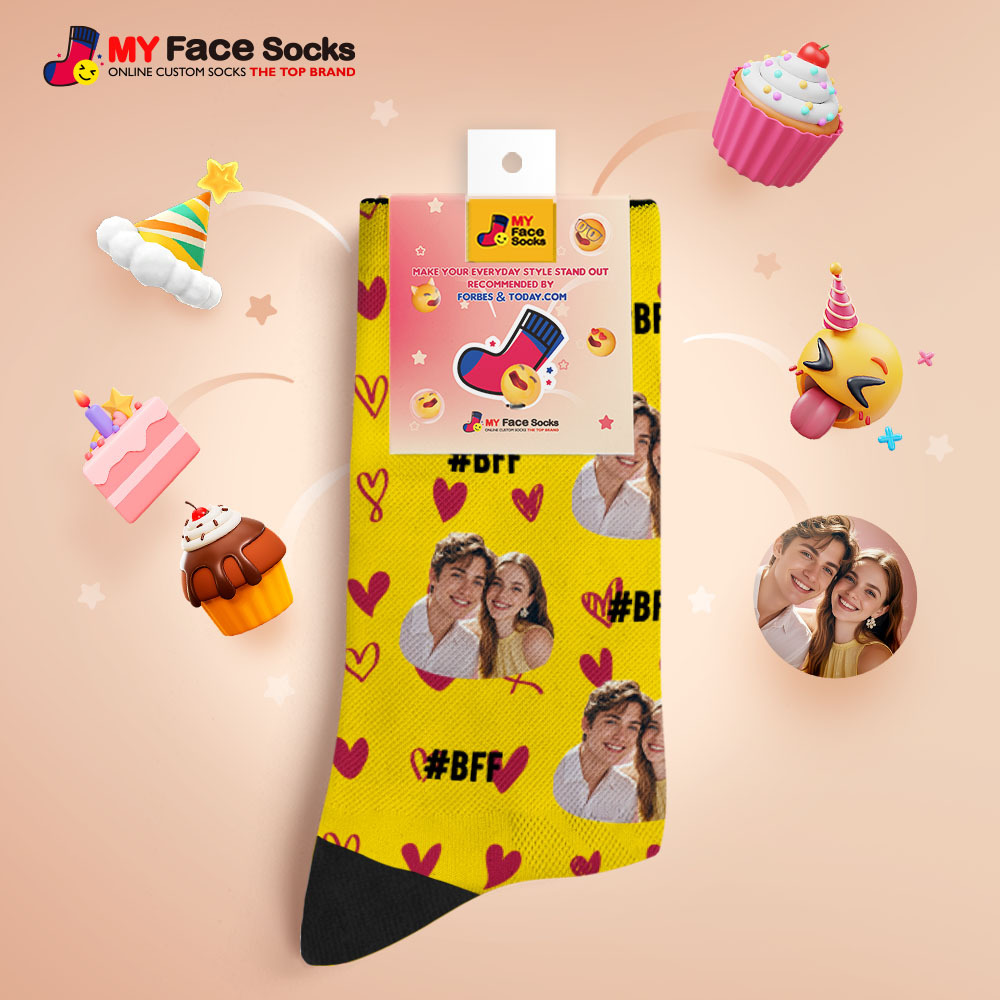 Custom Face Socks #BFF Add Multiple Photos Gift for Besties Personalized Face Socks - MyFaceSocksAU