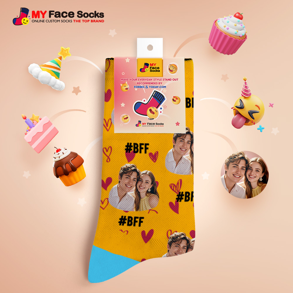 Custom Face Socks #BFF Add Multiple Photos Gift for Besties Personalized Face Socks - MyFaceSocksAU