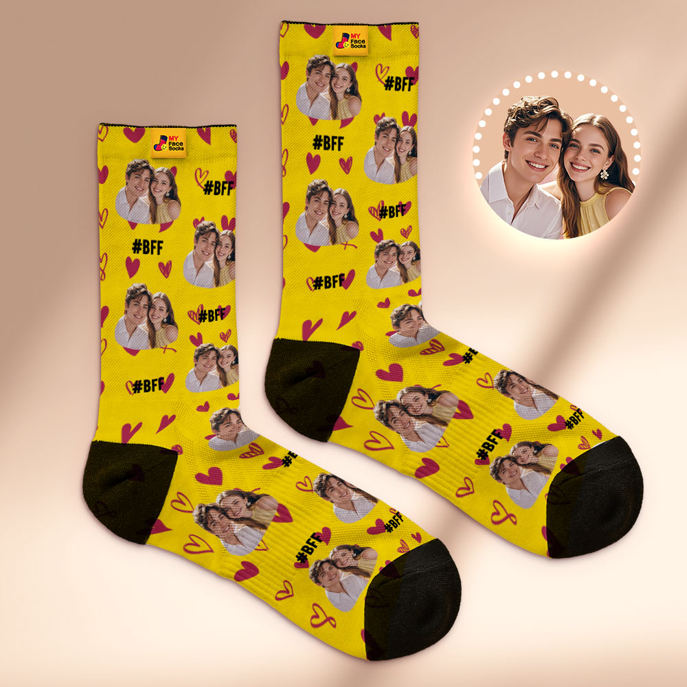 Custom Face Socks #BFF Add Multiple Photos Gift for Besties Personalized Face Socks