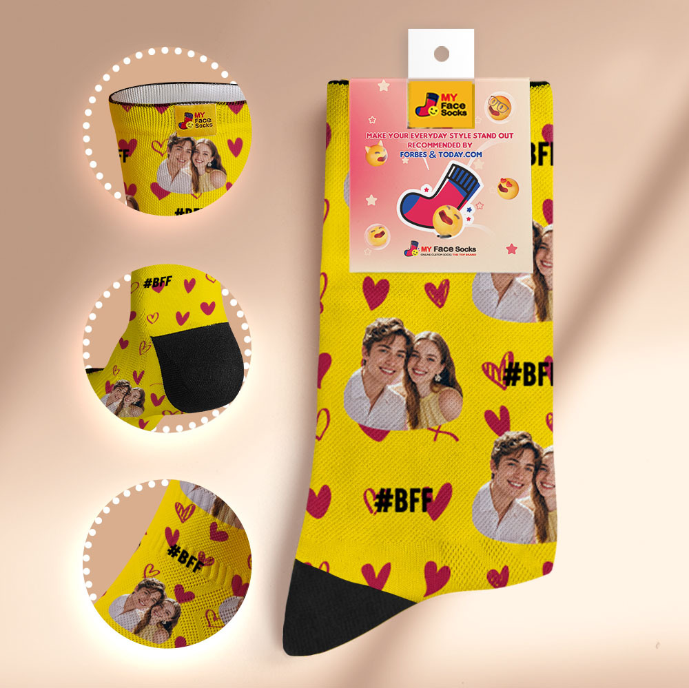 Custom Face Socks #BFF Add Multiple Photos Gift for Besties Personalized Face Socks - MyFaceSocksAU
