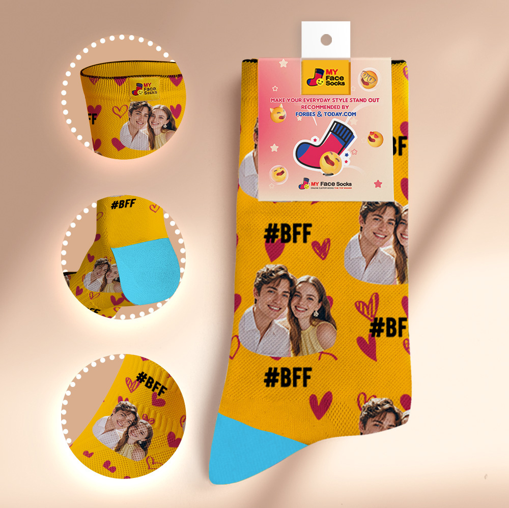 Custom Face Socks #BFF Add Multiple Photos Gift for Besties Personalized Face Socks - MyFaceSocksAU