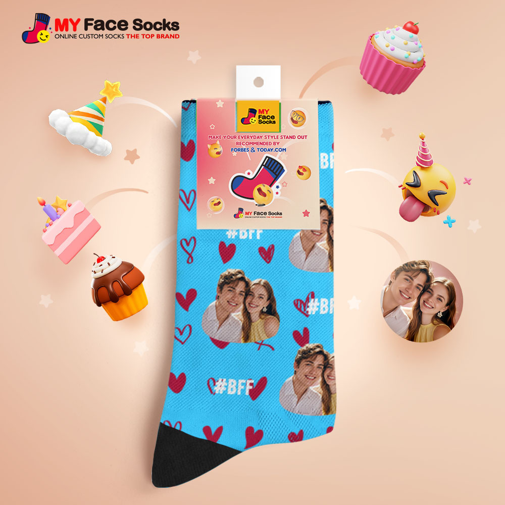 Custom Face Socks #BFF Add Multiple Photos Gift for Besties Personalized Face Socks - MyFaceSocksAU