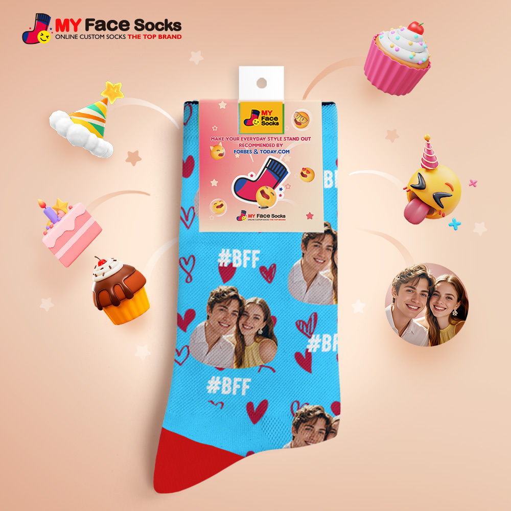Custom Face Socks #BFF Add Multiple Photos Gift for Besties Personalized Face Socks - MyFaceSocksAU