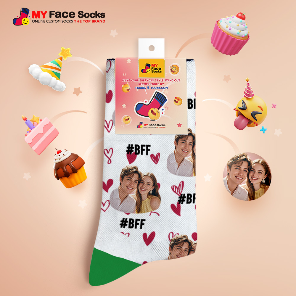 Custom Face Socks #BFF Add Multiple Photos Gift for Besties Personalized Face Socks - MyFaceSocksAU