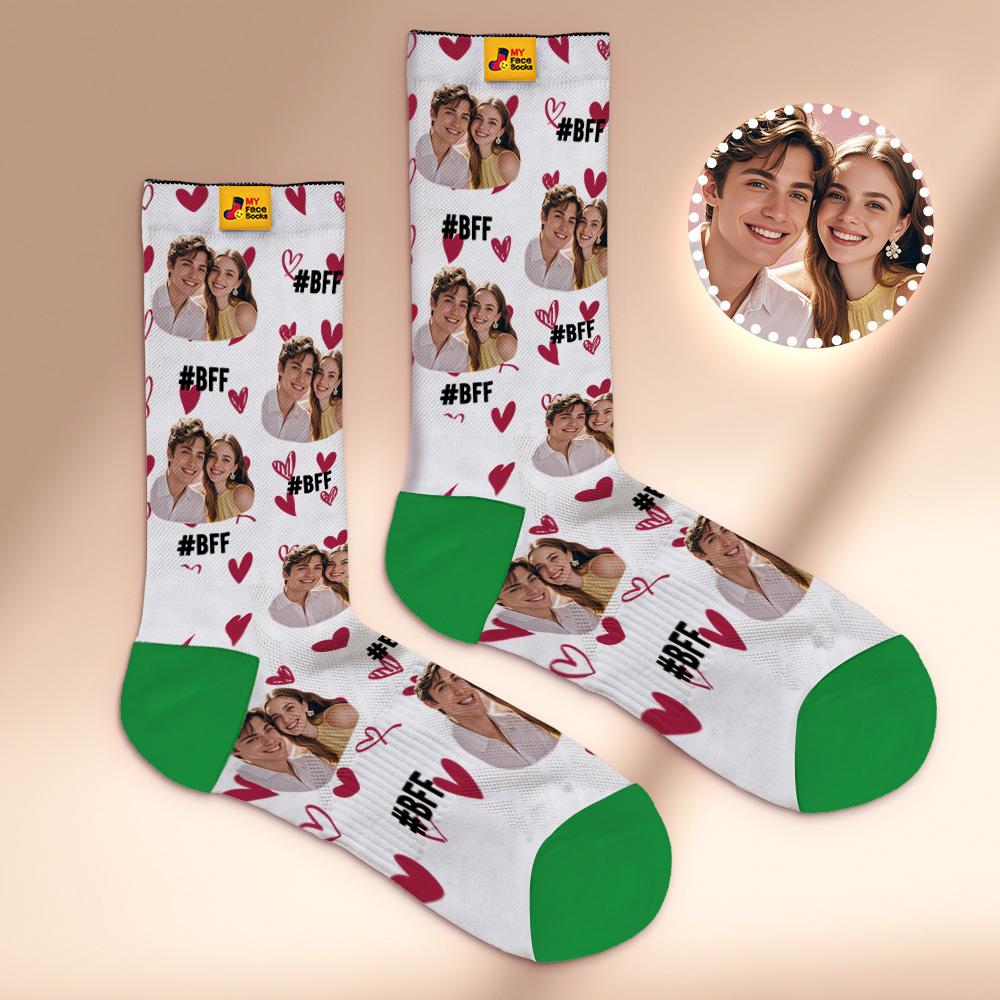 Custom Face Socks #BFF Add Multiple Photos Gift for Besties Personalized Face Socks - MyFaceSocksAU