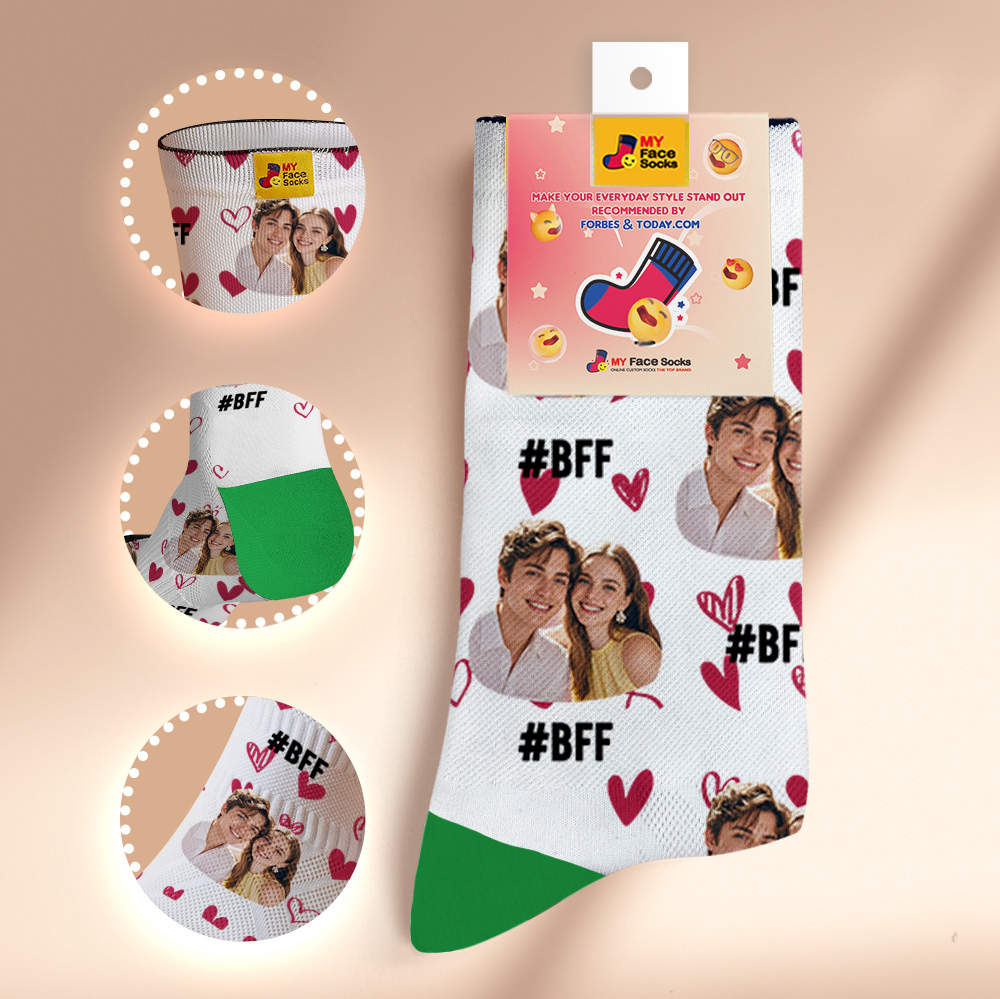 Custom Face Socks #BFF Add Multiple Photos Gift for Besties Personalized Face Socks - MyFaceSocksAU