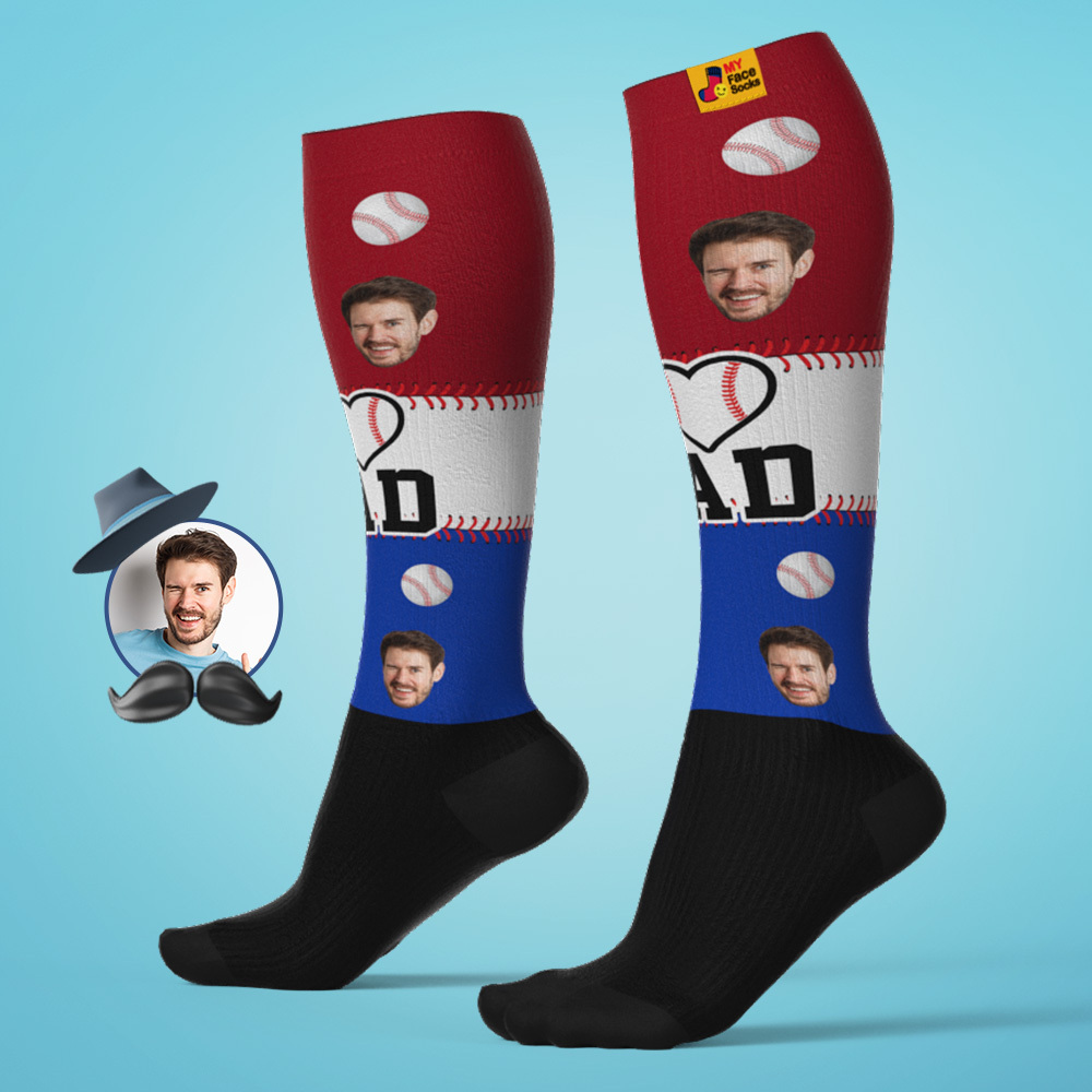 Personalized Father's Day Upgrade Breathable Knee-high Compression Socks Online Preview Add Picture Baseball Gradient Socks Gift - MyFaceSocksAU